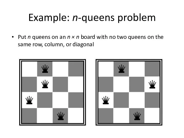 Example: n-queens problem Put n queens on an n × n board