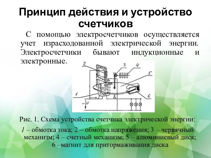 Принцип действия и устройство счетчиков С помощью электросчетчиков осуществляется учет израсходованной электрической