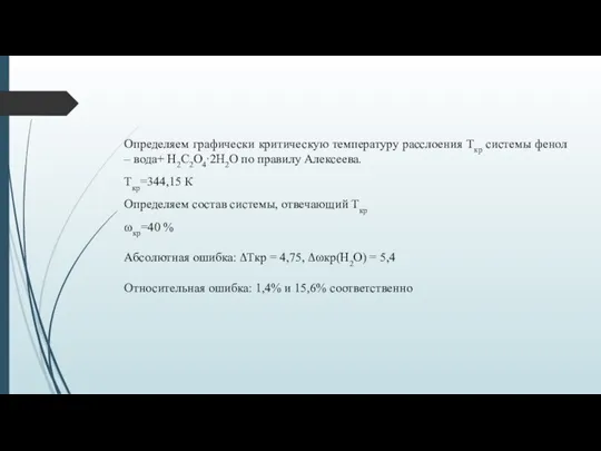 Определяем графически критическую температуру расслоения Tкр системы фенол – вода+ H2C2O4∙2H2О по