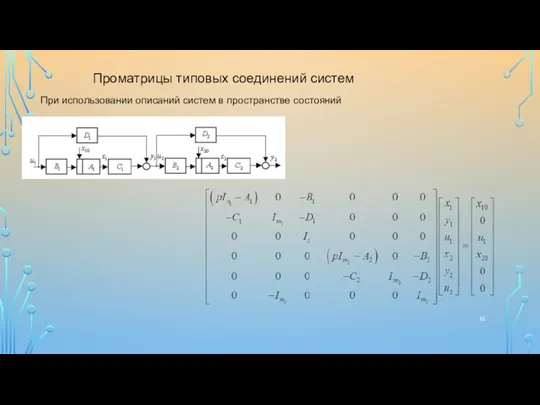 Проматрицы типовых соединений систем При использовании описаний систем в пространстве состояний