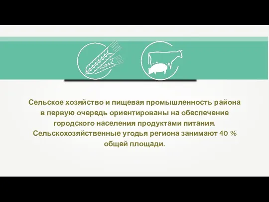 Сельское хозяйство и пищевая промышленность района в первую очередь ориентированы на обеспечение