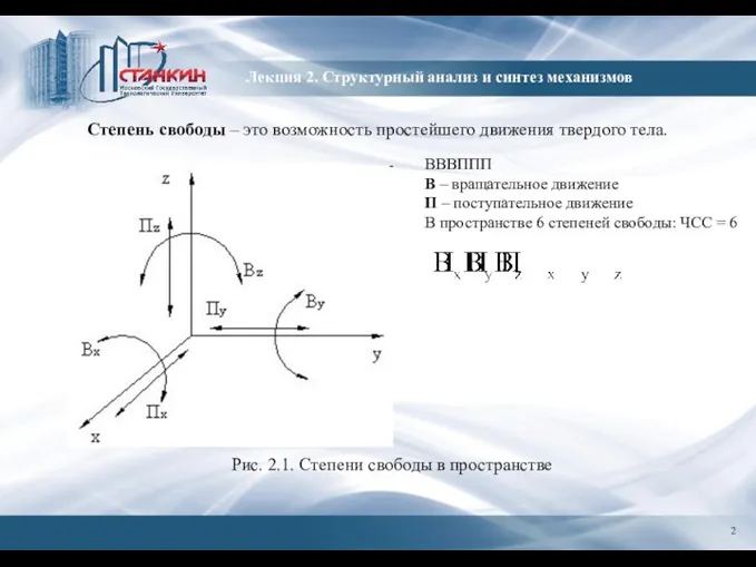 Лекция 2. Структурный анализ и синтез механизмов Степень свободы – это возможность