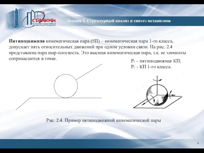 Лекция 2. Структурный анализ и синтез механизмов Пятиподвижная кинематическая пара (5П) –