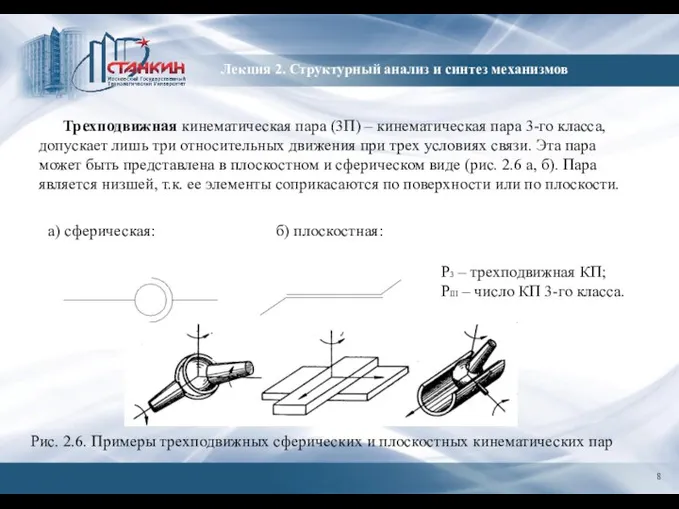 Лекция 2. Структурный анализ и синтез механизмов Трехподвижная кинематическая пара (3П) –