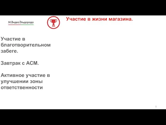 Участие в жизни магазина. Участие в благотворительном забеге. Завтрак с АСМ. Активное