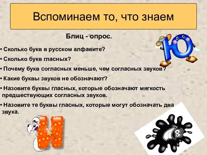 Вспоминаем то, что знаем Блиц - опрос. Сколько букв в русском алфавите?