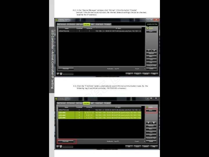 LED Controller –Artnet Controller-IP Setting Model Definition 4-2, In the "Device Manager"