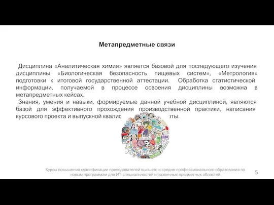 Метапредметные связи Дисциплина «Аналитическая химия» является базовой для последующего изучения дисциплины «Биологическая