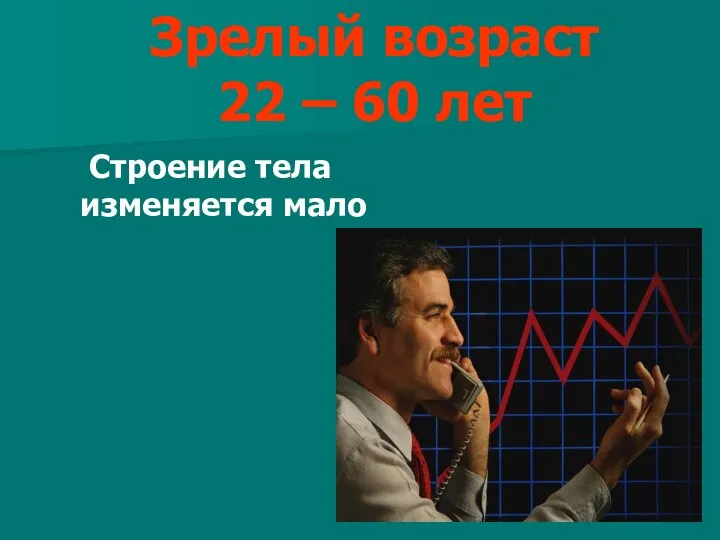 Зрелый возраст 22 – 60 лет Строение тела изменяется мало