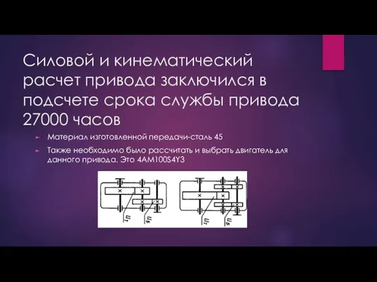 Силовой и кинематический расчет привода заключился в подсчете срока службы привода 27000