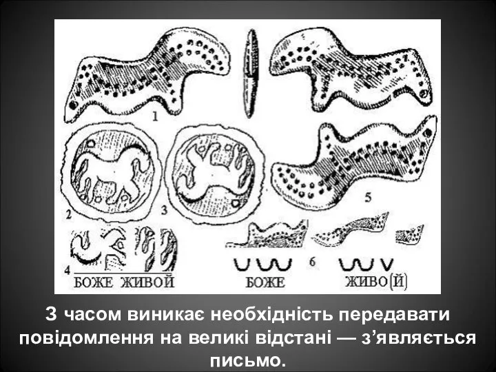 З часом виникає необхідність передавати повідомлення на великі відстані — з’являється письмо.