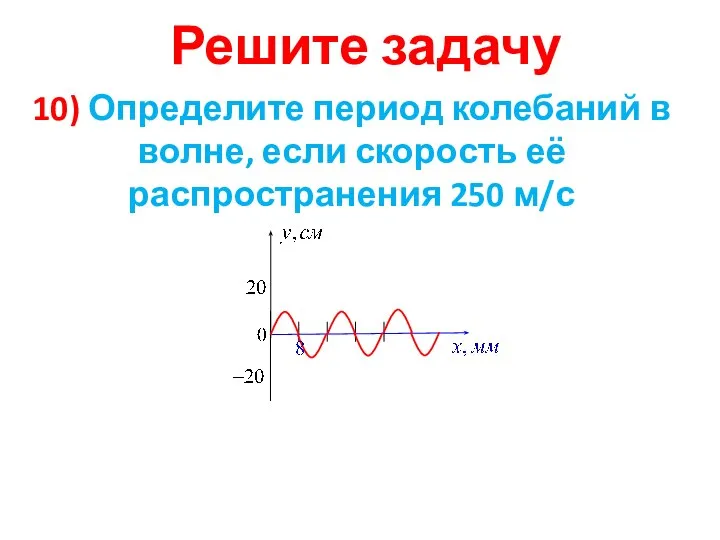 Решите задачу 10) Определите период колебаний в волне, если скорость её распространения 250 м/с