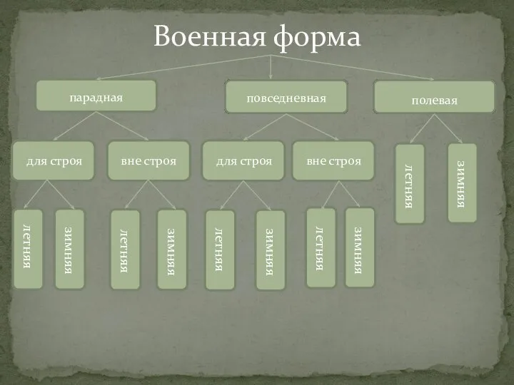 Военная форма парадная полевая повседневная для строя вне строя для строя вне