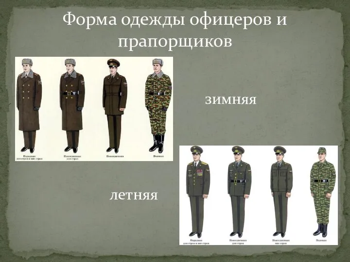 Форма одежды офицеров и прапорщиков летняя зимняя