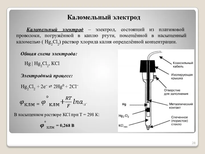 Каломельный электрод – электрод, состоящий из платиновой проволоки, погружённой в каплю ртути,