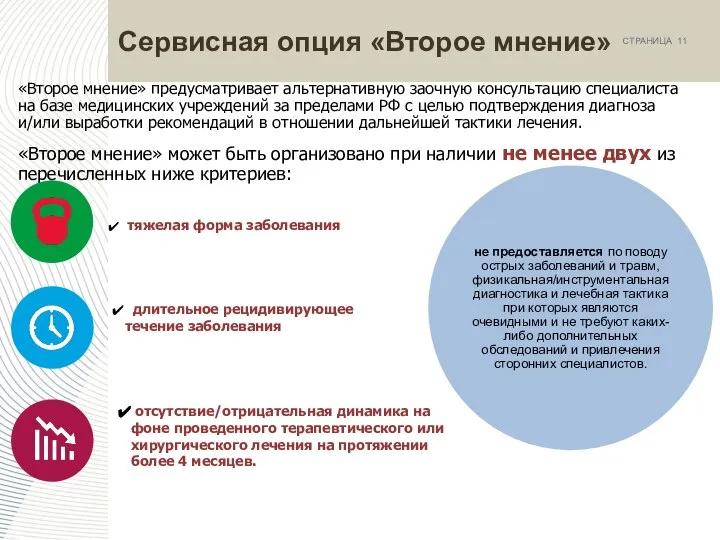 Сервисная опция «Второе мнение» «Второе мнение» предусматривает альтернативную заочную консультацию специалиста на