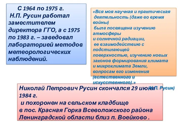 Николай Петрович Русин скончался 29 июня 1984 г. и похоронен на сельском