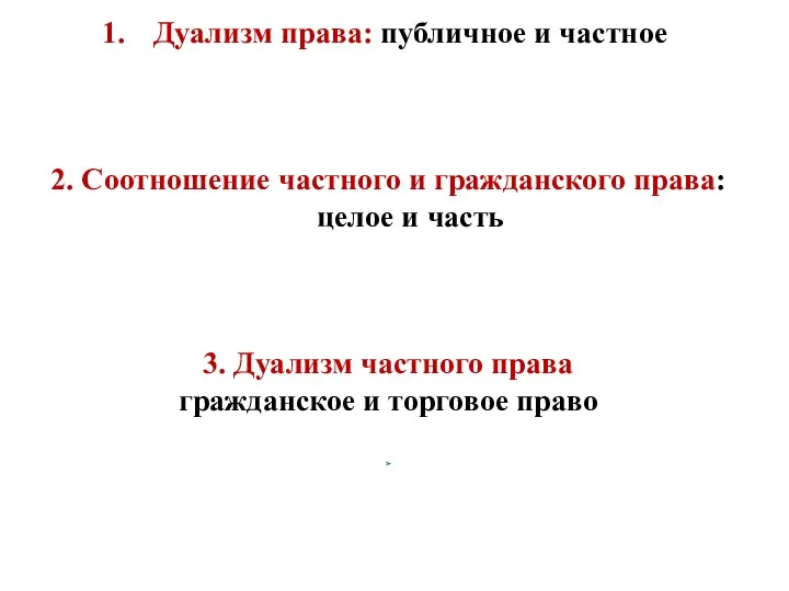 Дуализм права: публичное и частное 2. Соотношение частного и гражданского права: целое