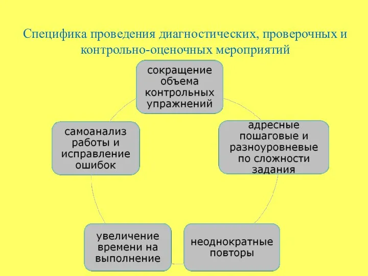 Специфика проведения диагностических, проверочных и контрольно-оценочных мероприятий