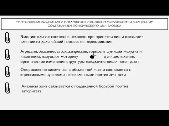 СООТНОШЕНИЕ ВЫДЕЛЕНИЯ И ПОГЛОЩЕНИЯ С ВНЕШНИМ ОКРУЖЕНИЕМ И ВНУТРЕННИМ СОДЕРЖАНИЕМ ПСИХИЧЕСКОГО «Я»