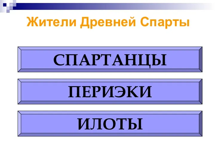 Жители Древней Спарты СПАРТАНЦЫ ПЕРИЭКИ ИЛОТЫ