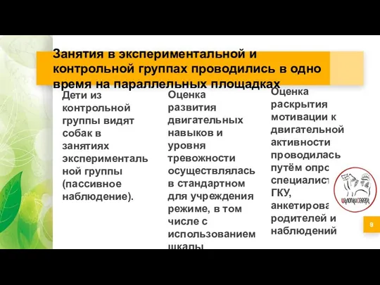 Занятия в экспериментальной и контрольной группах проводились в одно время на параллельных