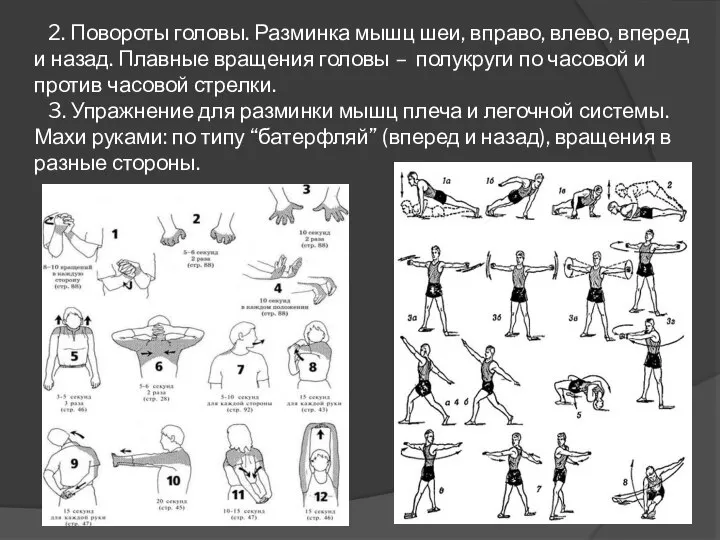 2. Повороты головы. Разминка мышц шеи, вправо, влево, вперед и назад. Плавные