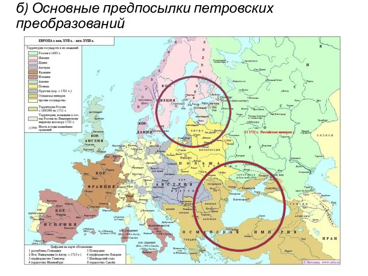 б) Основные предпосылки петровских преобразований