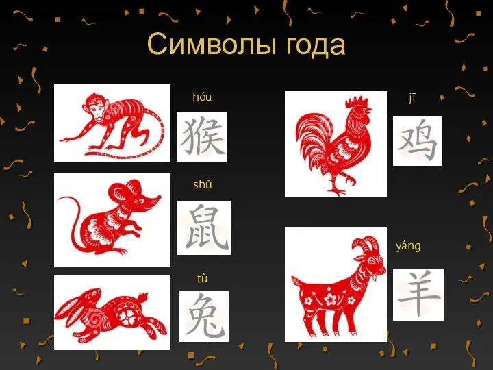 Символы года shǔ tù jī hóu yáng