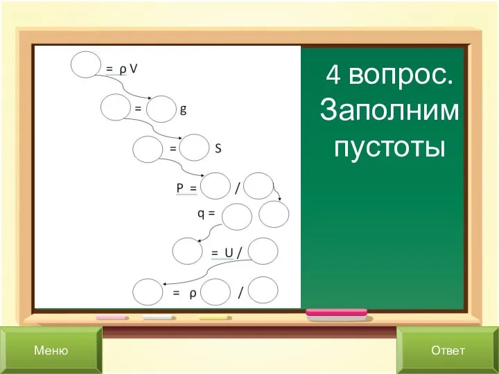 4 вопрос. Заполним пустоты Меню Ответ