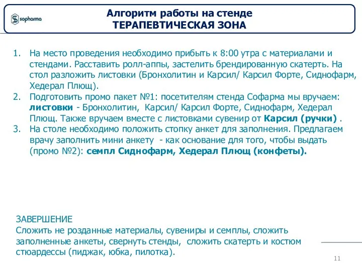 Алгоритм работы на стенде ТЕРАПЕВТИЧЕСКАЯ ЗОНА На место проведения необходимо прибыть к