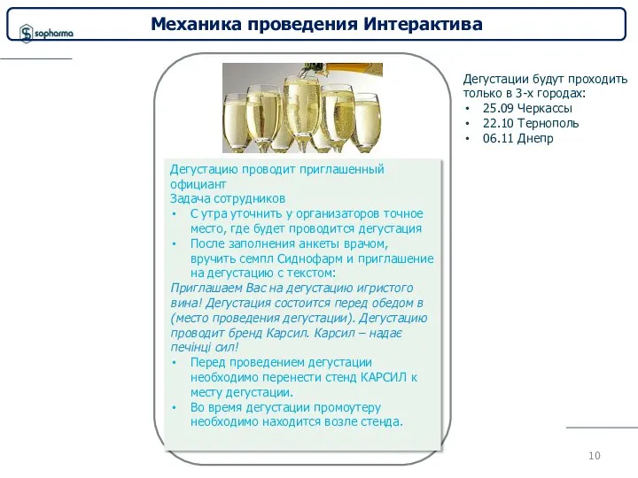 Механика проведения Интерактива Дегустацию проводит приглашенный официант Задача сотрудников С утра уточнить