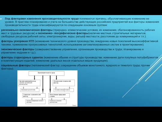 Под факторами изменения производительности труда понимаются причины, обусловливающие изменение ее уровня. В