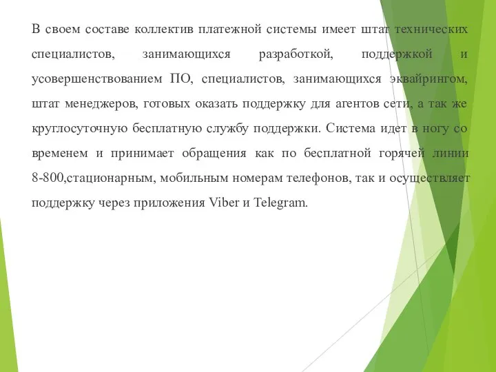 В своем составе коллектив платежной системы имеет штат технических специалистов, занимающихся разработкой,