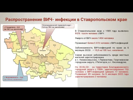 Распространение ВИЧ- инфекции в Ставропольском крае В Ставропольском крае с 1989 года