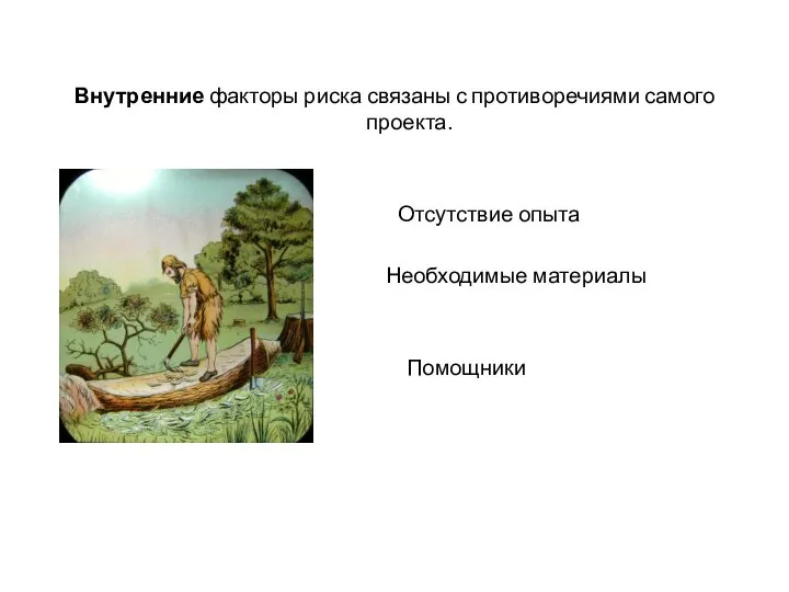 Внутренние факторы риска связаны с противоречиями самого проекта. Отсутствие опыта Необходимые материалы Помощники