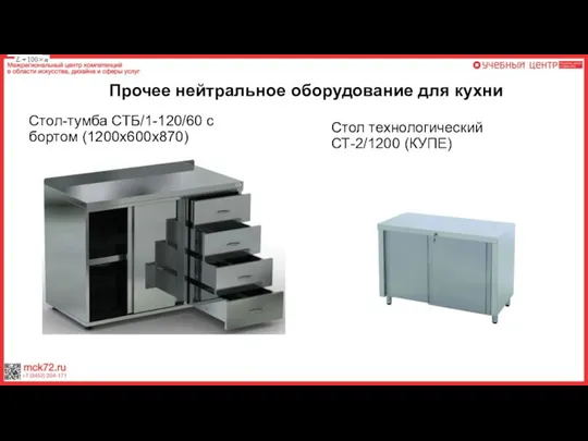 Прочее нейтральное оборудование для кухни Стол-тумба СТБ/1-120/60 с бортом (1200х600х870) Стол технологический СТ-2/1200 (КУПЕ)