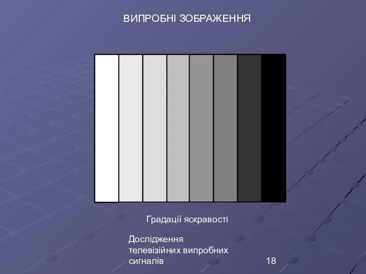 Дослідження телевізійних випробних сигналів Градації яскравості ВИПРОБНІ ЗОБРАЖЕННЯ