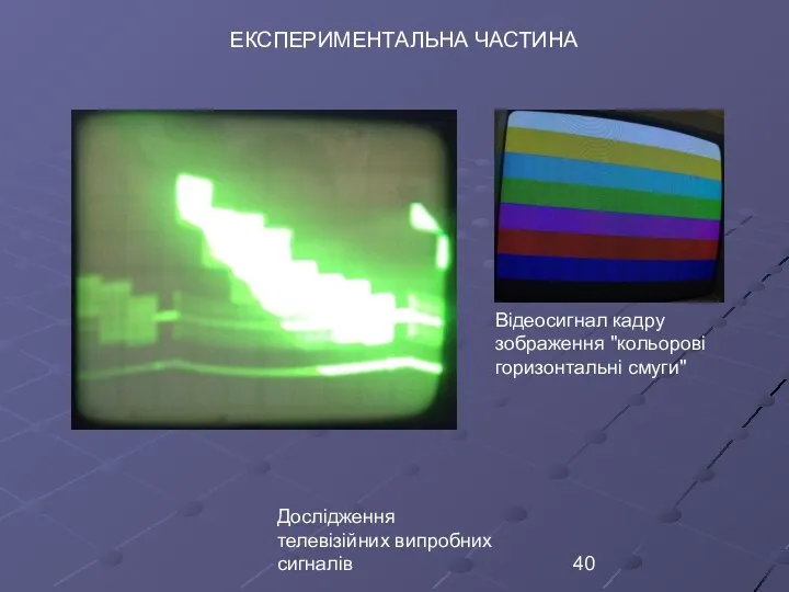 Дослідження телевізійних випробних сигналів ЕКСПЕРИМЕНТАЛЬНА ЧАСТИНА Відеосигнал кадру зображення ʺкольорові горизонтальні смугиʺ