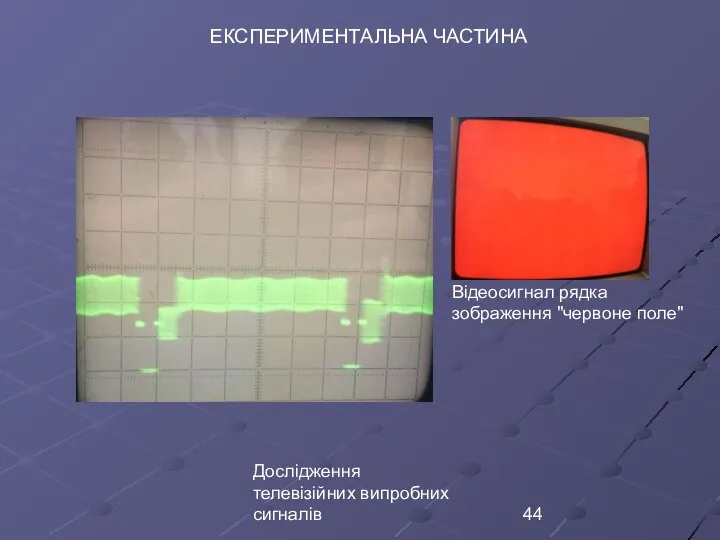 Дослідження телевізійних випробних сигналів ЕКСПЕРИМЕНТАЛЬНА ЧАСТИНА Відеосигнал рядка зображення ʺчервоне полеʺ