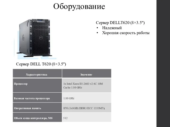 Оборудование Сервер DELL T620 (8×3.5") Сервер DELLT620 (8×3.5") Надежный Хорошая скорость работы