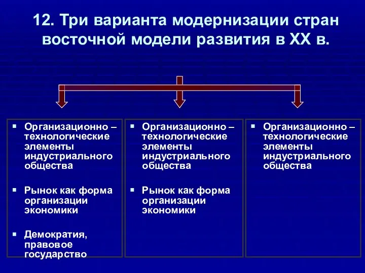 12. Три варианта модернизации стран восточной модели развития в ХХ в. Организационно