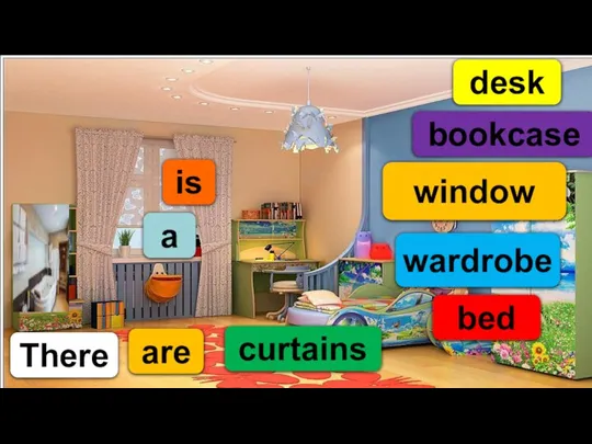 There window are bookcase is curtains bed wardrobe desk a