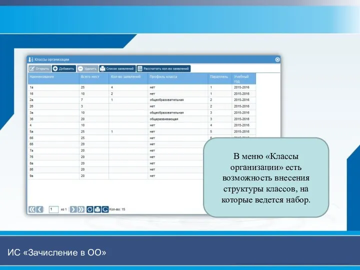 В меню «Классы организации» есть возможность внесения структуры классов, на которые ведется