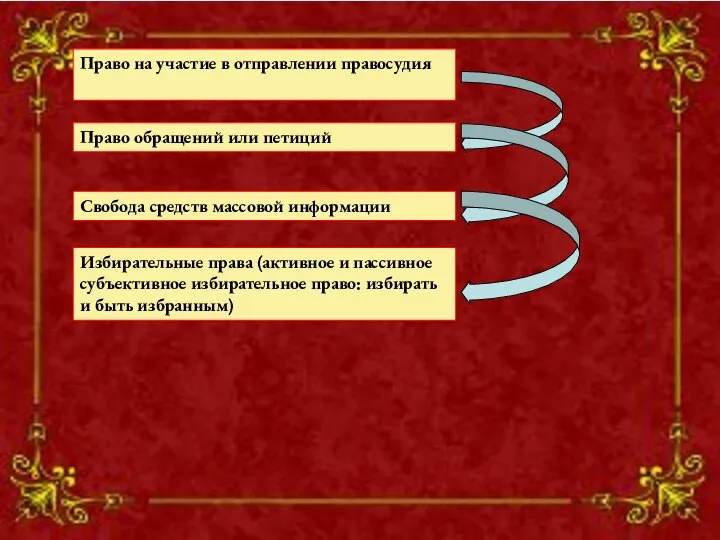 Свобода средств массовой информации Право на участие в отправлении правосудия Избирательные права