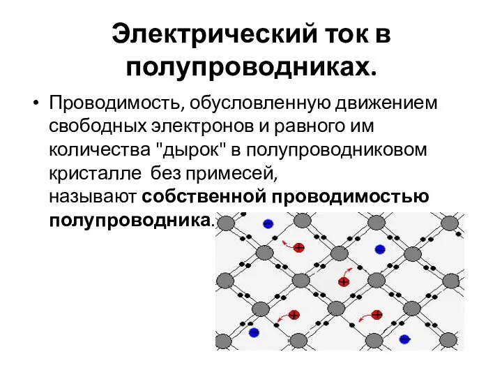 Электрический ток в полупроводниках. Проводимость, обусловленную движением свободных электронов и равного им