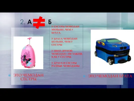 2. А Б ЭТО ЧЕМОДАН СЕСТРЫ ЭТО ЧЕМОДАН БРАТА У СЕСТРЫ ЧЕМОДАН
