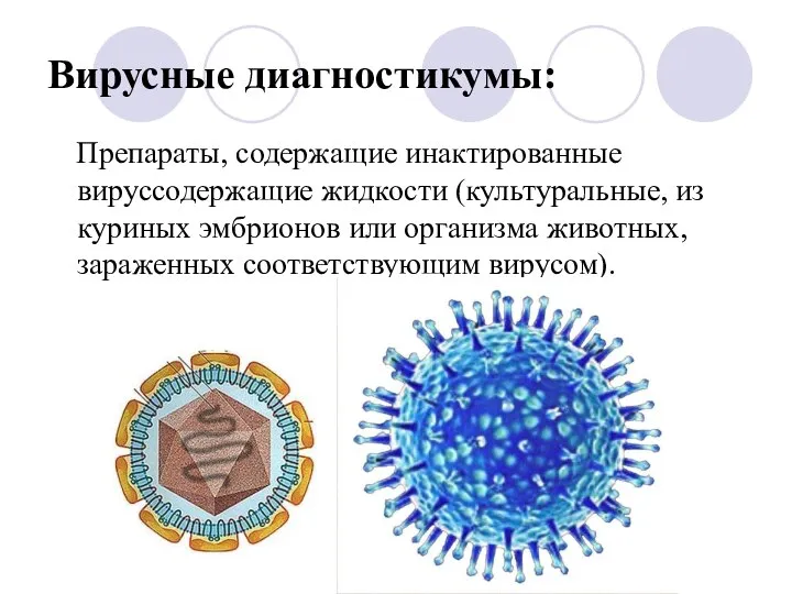 Вирусные диагностикумы: Препараты, содержащие инактированные вируссодержащие жидкости (культуральные, из куриных эмбрионов или