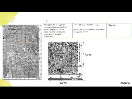 43°11’ 76°59’ 4 2 балла
