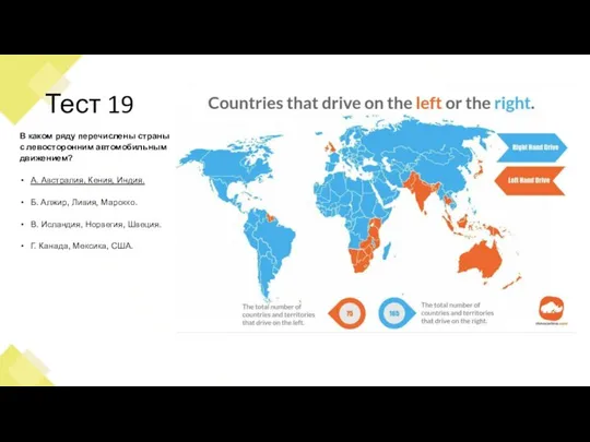 Тест 19 В каком ряду перечислены страны с левосторонним автомобильным движением? А.